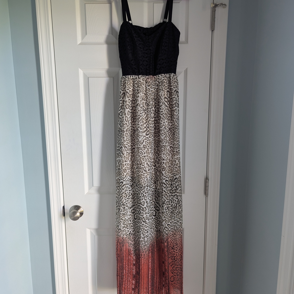 Maurices Black and Red Leopard Maxi Dress